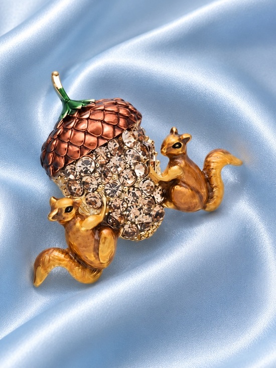 Anthropologie Jewelry - Cute Squirrel Whimsical Acorn Crystal Brooch